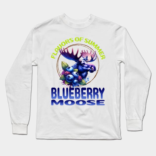 Flavors of Summer: Blueberry Moose Long Sleeve T-Shirt by Miriam Designs